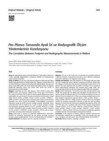 Pes Planus Tanısında Ayak İzi ve Radyografik Ölçüm - FTR Dergisi