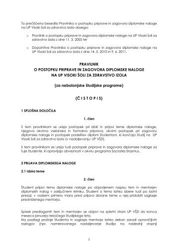 PRAVILNIK O POSTOPKU PRIPRAVE IN ZAGOVORA DIPLOMSKE ...