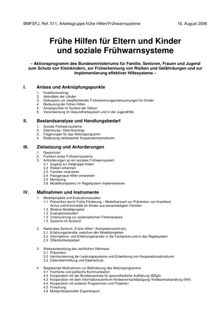 Frühe Hilfen für Eltern und Kinder und soziale Frühwarnsysteme