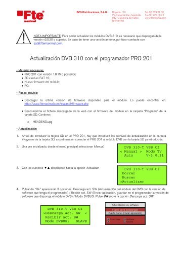 Actualización DVB 310 con el programador PRO 201 - FTE Maximal