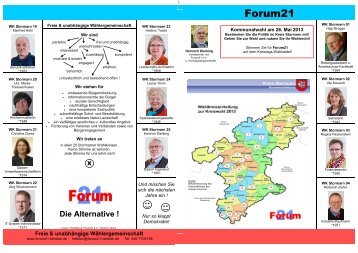 Kommunalwahl am 26. Mai 2013 - Forum21 Waehlervereinigung Reinbek