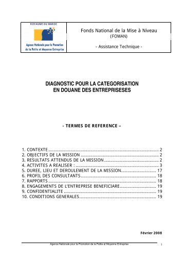 diagnostic pour la categorisation en douane des ... - Anpme..