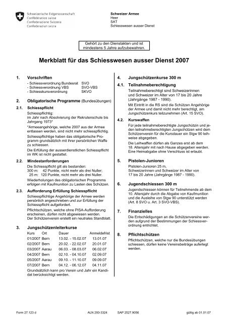 Merkblatt für das Schiesswesen ausser Dienst 2007 - FSG Pfaffnau