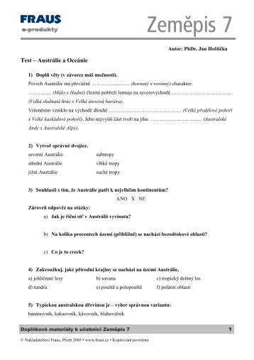 Test – Austrálie a Oceánie - Fraus