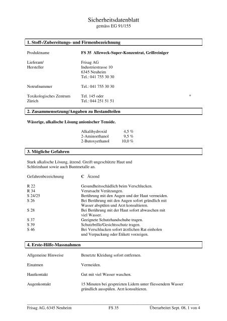 Sicherheitsdatenblatt - Frisag AG