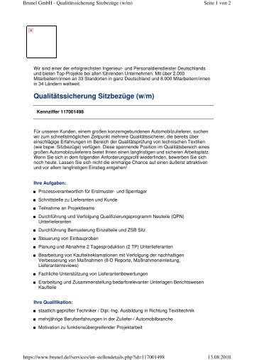 Qualitätssicherung Sitzbezüge (w/m) - Firmenkontaktmesse ...