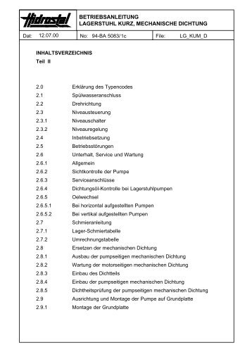 betriebsanleitung lagerstuhl kurz, mechanische dichtung