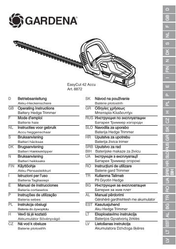OM, Gardena, EasyCut 42 Accu, Art 8872-20, 2013-01, Garden ...