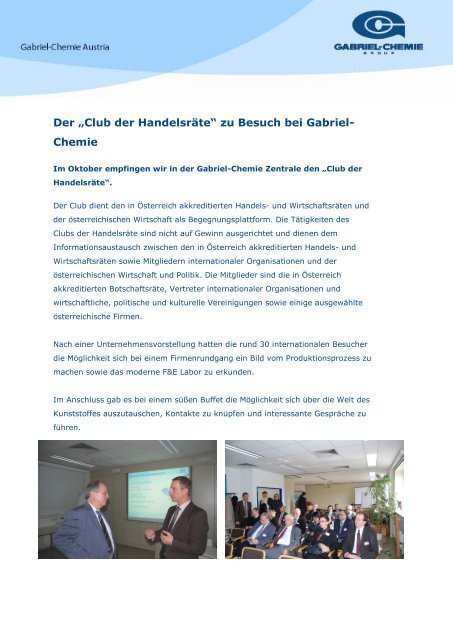 Der „Club der Handelsräte“ zu Besuch bei Gabriel- Chemie