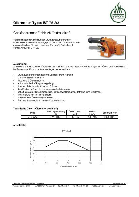 Ölbrenner Type: BT 75 A2 - Garvens