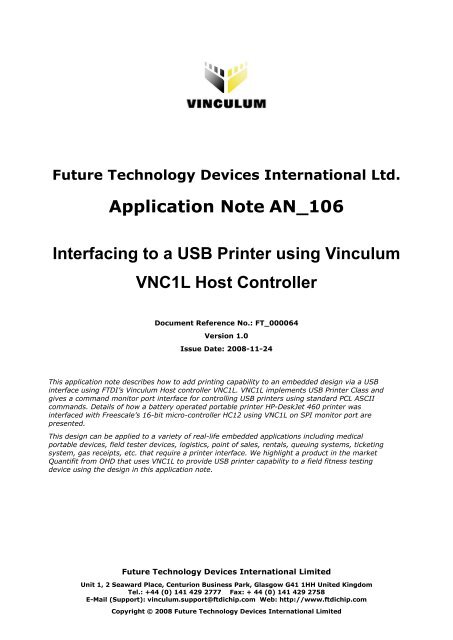 Interfacing to a USB Printer using Vinculum - FTDI