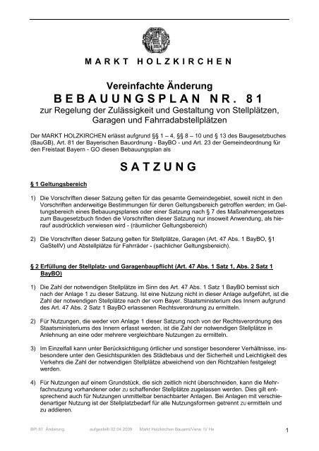 BEBAUUNGSPLAN NR. 81 SATZUNG - Holzkirchen