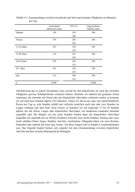 Analyse von Fragen zum Bewegungsverhalten im Omnibus 2011 ...