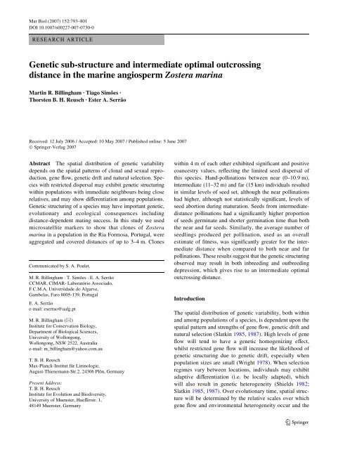 Genetic sub-structure and intermediate optimal outcrossing distance ...