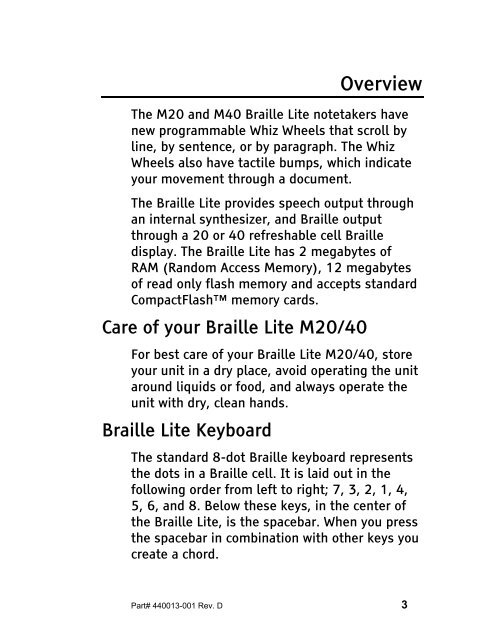 The Braille Lite M20-M40 User's Manual - Freedom Scientific