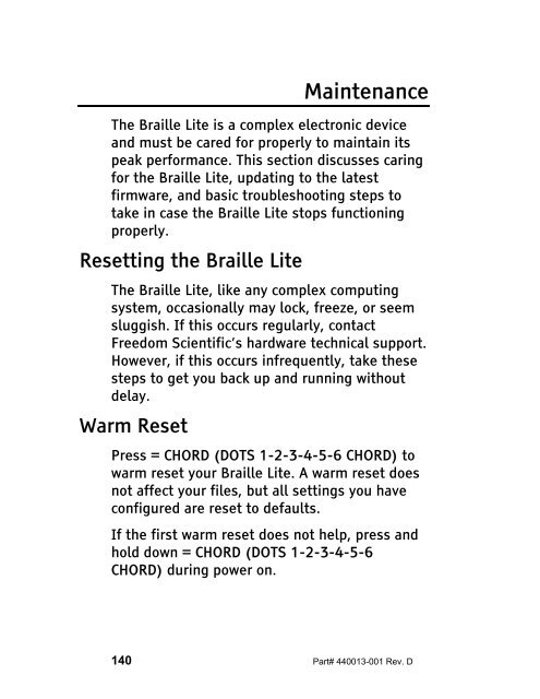 The Braille Lite M20-M40 User's Manual - Freedom Scientific