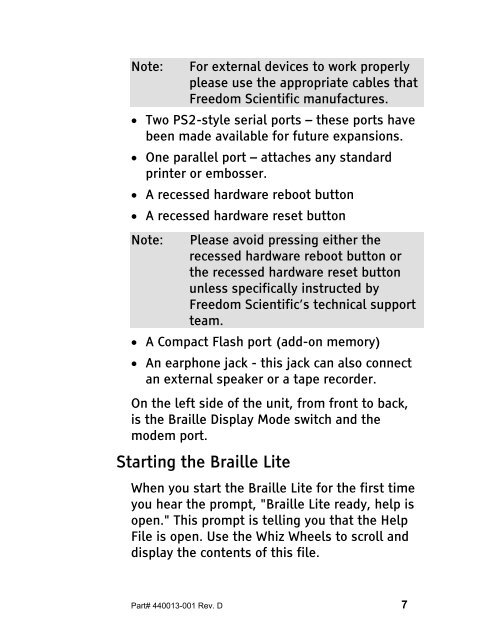 The Braille Lite M20-M40 User's Manual - Freedom Scientific