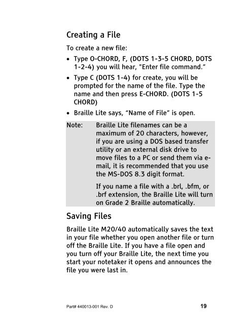 The Braille Lite M20-M40 User's Manual - Freedom Scientific