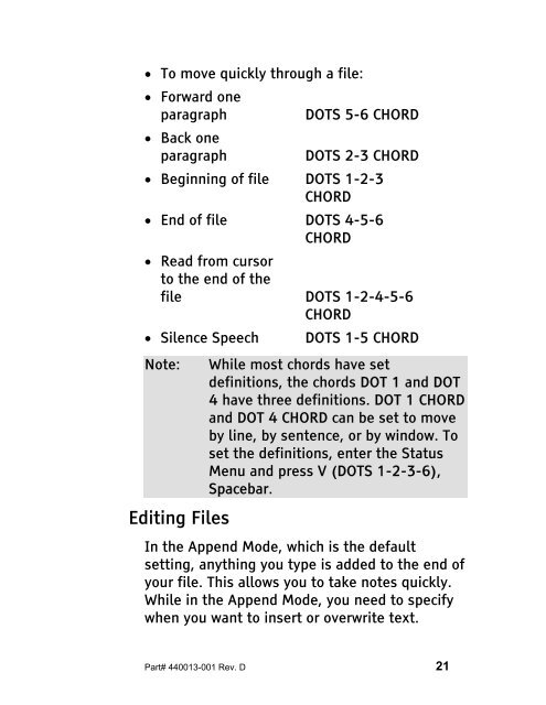 The Braille Lite M20-M40 User's Manual - Freedom Scientific