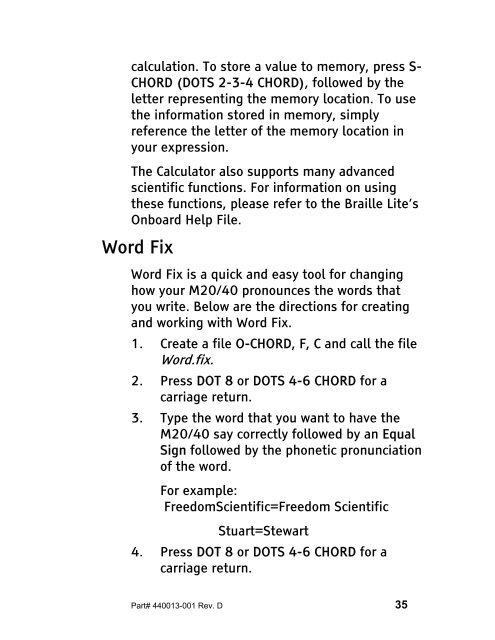 The Braille Lite M20-M40 User's Manual - Freedom Scientific