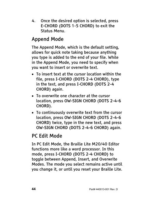 The Braille Lite M20-M40 User's Manual - Freedom Scientific