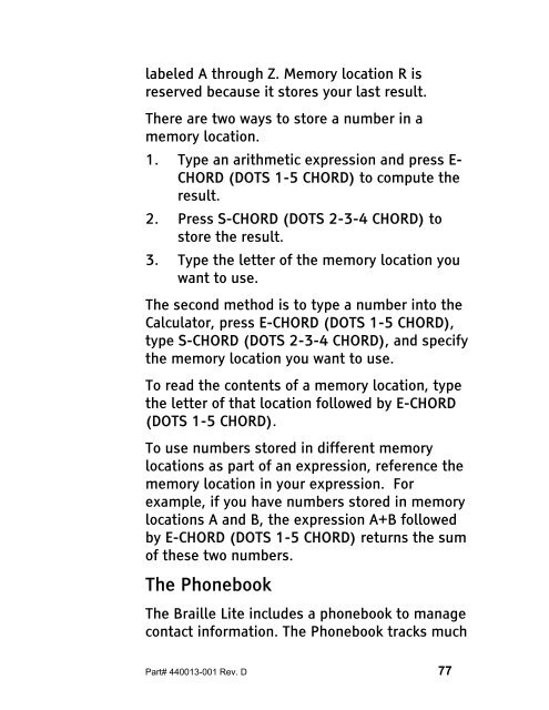 The Braille Lite M20-M40 User's Manual - Freedom Scientific