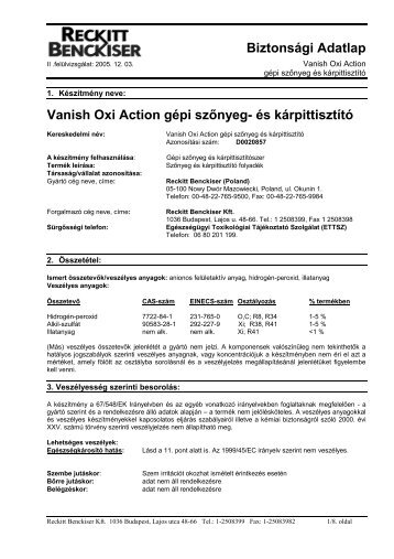 VANISH OxiAction gépi szőnyegtisztító - Galatea Kft.