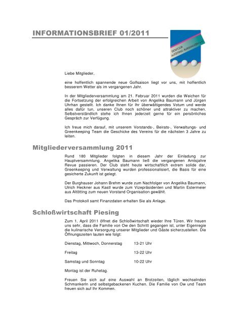 Infobrief 01_11 - Golfclub Altötting-Burghausen