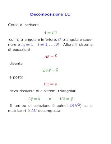 Decomposizione LU, matrici tridiagonali e sparse - Fisica