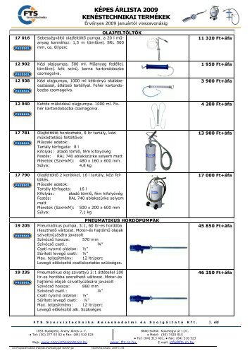 KÉPES ÁRLISTA 2009 KENÉSTECHNIKAI TERMÉKEK