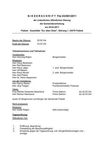 Protokoll Gemeindevertretung 30.03.2011 - Fitzbek