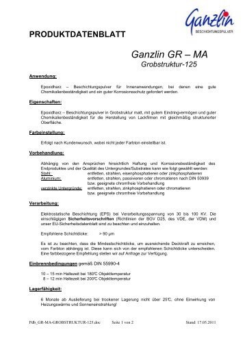 PRODUKTDATENBLATT Ganzlin GR – MA Grobstruktur-125