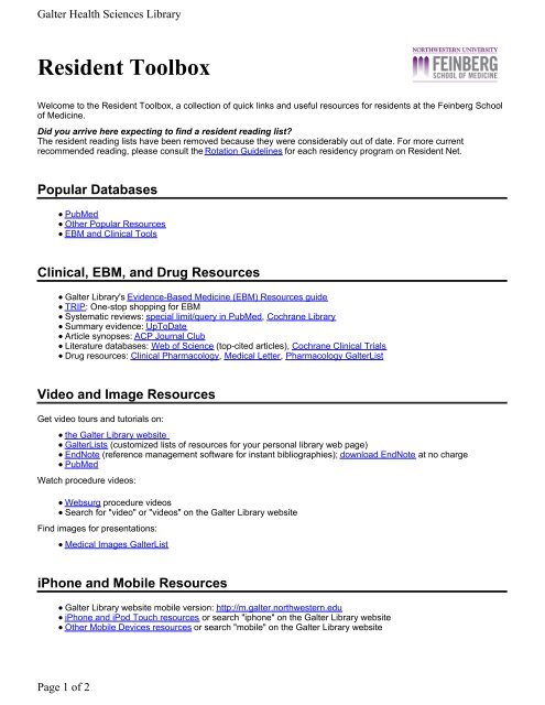 Resident Toolbox - Galter Health Sciences Library