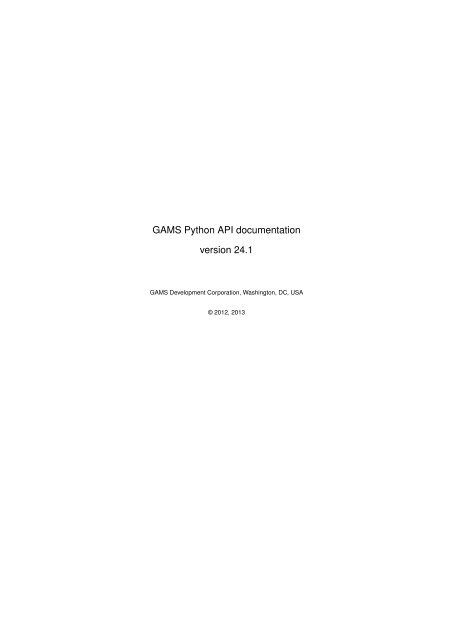 GAMS Python API documentation version 24.1