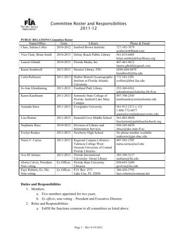 Committee Roster and Responsibilities 2011-12