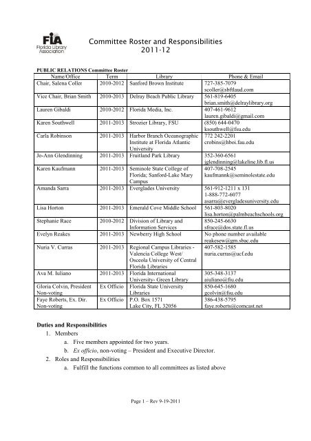 Committee Roster and Responsibilities 2011-12