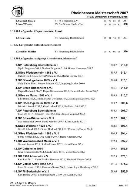 Ergebnisse Gewehr und Pistole 2 0 0 7 - Fachverband ...