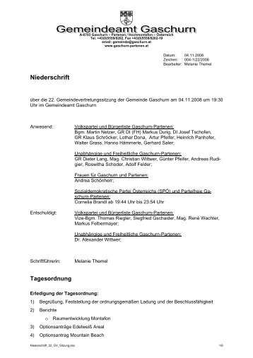 22. Gemeindevertretungssitzung (70 KB) - .PDF - Gemeinde Gaschurn