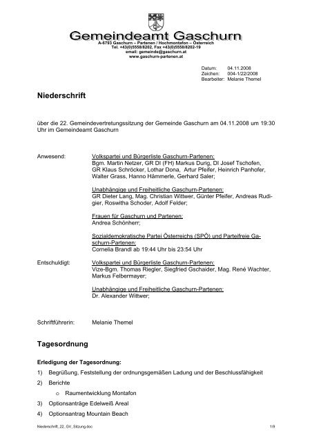22. Gemeindevertretungssitzung (70 KB) - .PDF - Gemeinde Gaschurn