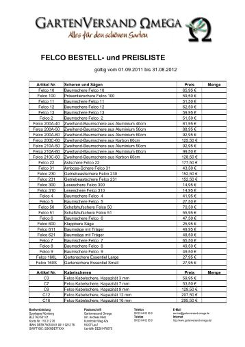 FELCO BESTELL- und PREISLISTE - Gartenversand Omega