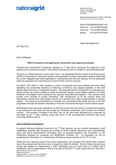 Industry Letter provided by National Grid NTS - Joint Office of Gas ...