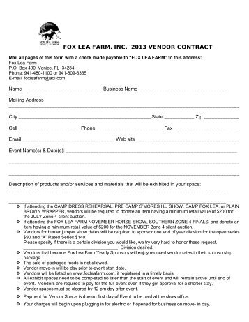 FOX LEA FARM. INC. 2013 VENDOR CONTRACT