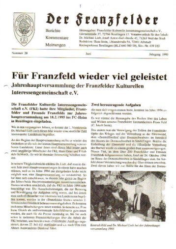 Ausgabe 20 hier herunterladen - Die Franzfelder