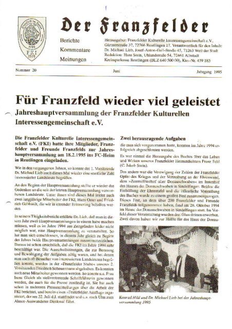 Ausgabe 20 hier herunterladen - Die Franzfelder