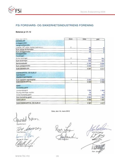 Styrets Årsberetning 2009 - FSi