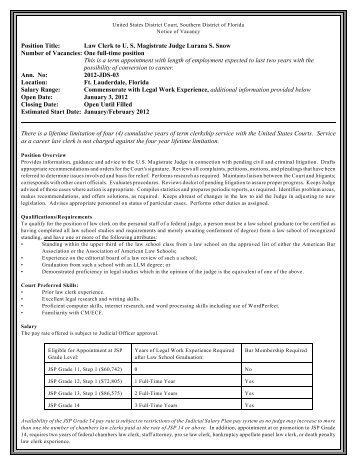 Position Title: Law Clerk to U. S. Magistrate Judge Lurana S. Snow ...