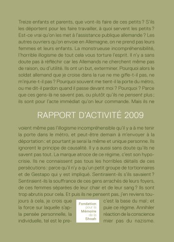 RAPPORT D'ACTIVITÉ 2009 - Fondation pour la Mémoire de la Shoah