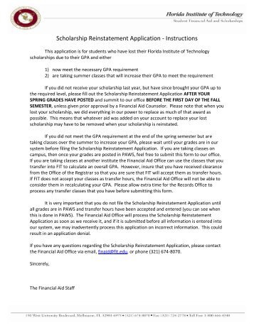 Scholarship Reinstatement Application - Florida Institute of ...