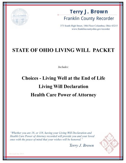 Living Will Packet Cover Franklin County Ohio