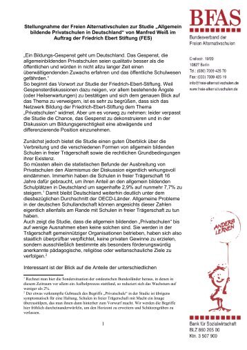 Stellungnahme der Freien Alternativschulen zur Studie ... - BFAS